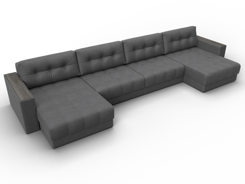 Диван П-образный с декором Лига-049 НПБ Лонг, Замша, JOLY 13 серый