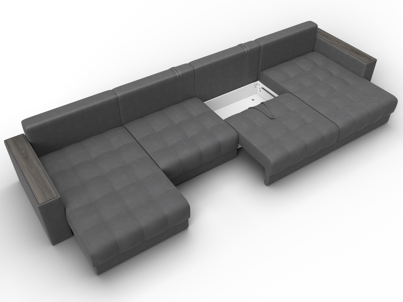 Диван П-образный с декором Лига-049 НПБ Лонг, Замша, JOLY 13 серый