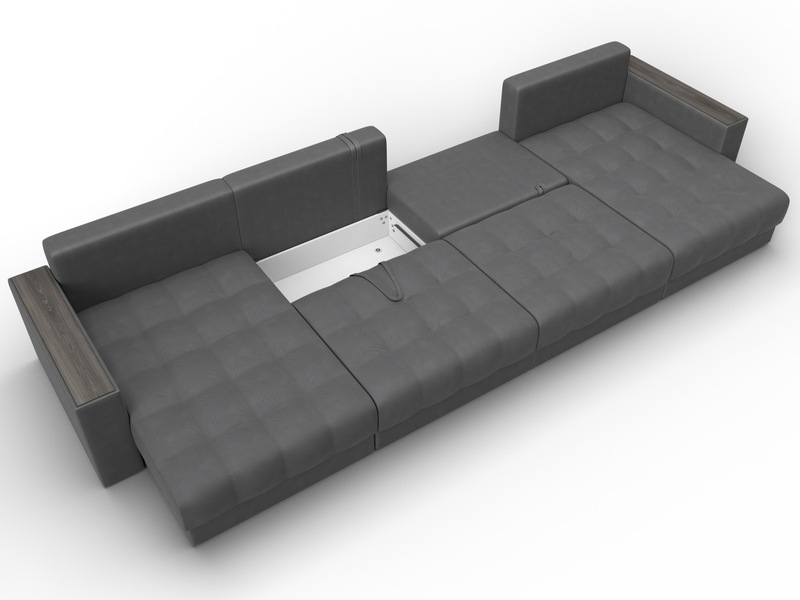 Диван П-образный с декором Лига-049 НПБ Лонг, Замша, JOLY 13 серый