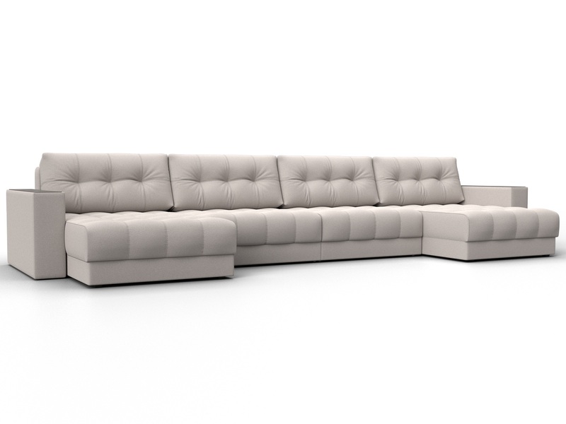 Диван П-образный с декором Лига-049 НПБ Лонг, Замша, JOLY 05 бежевый