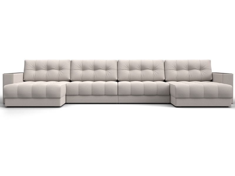 Диван П-образный с декором Лига-049 НПБ Лонг, Замша, JOLY 05 бежевый