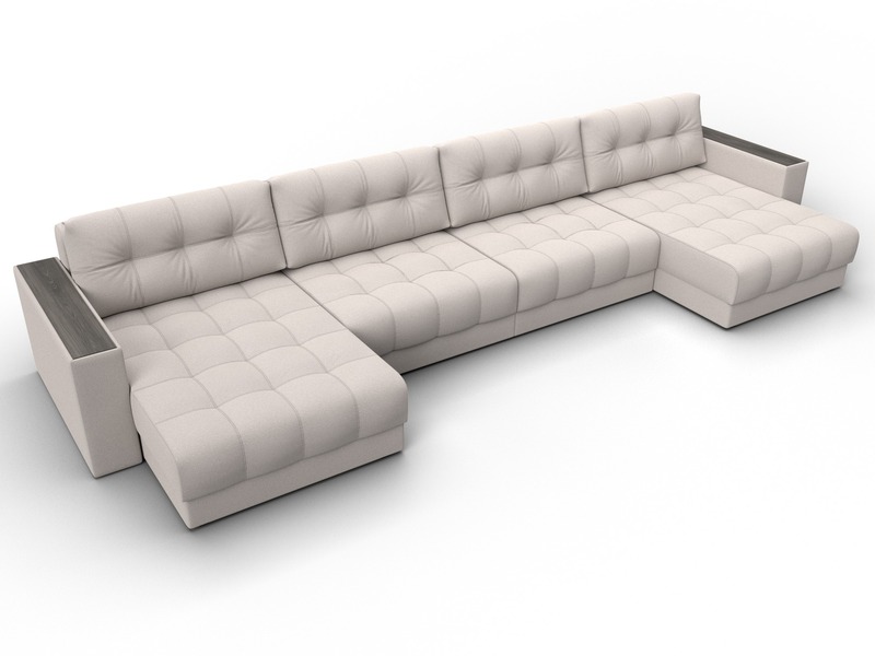 Диван П-образный с декором Лига-049 НПБ Лонг, Замша, JOLY 05 бежевый