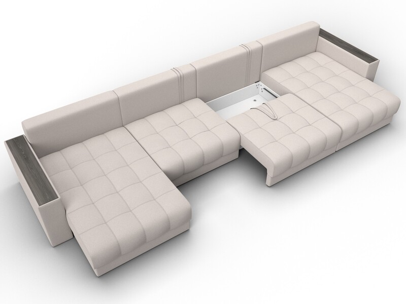 Диван П-образный с декором Лига-049 НПБ Лонг, Замша, JOLY 05 бежевый