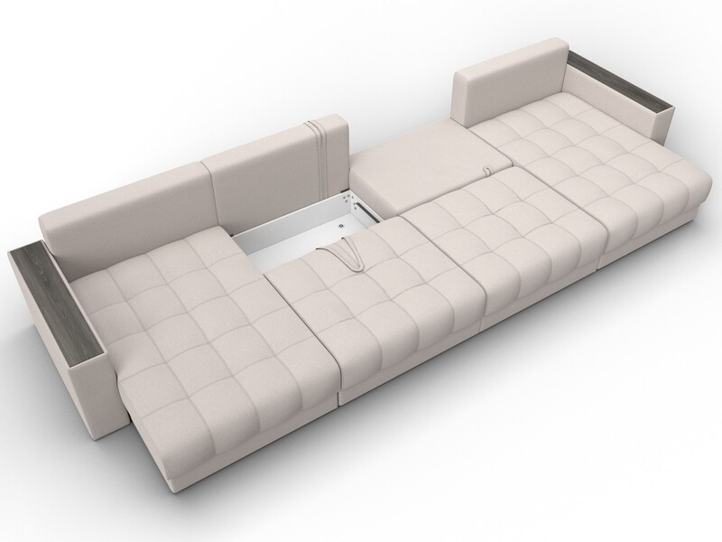 Диван П-образный с декором Лига-049 НПБ Лонг, Замша, JOLY 05 бежевый