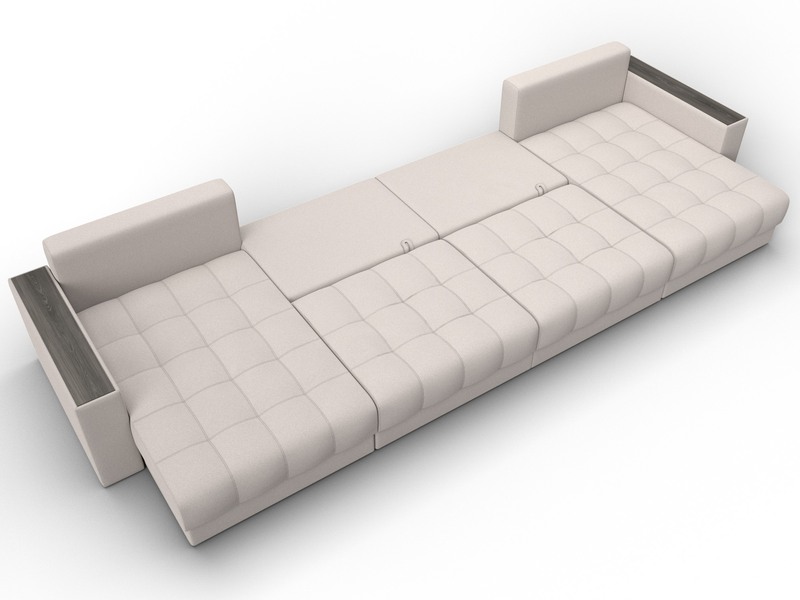 Диван П-образный с декором Лига-049 НПБ Лонг, Замша, JOLY 05 бежевый