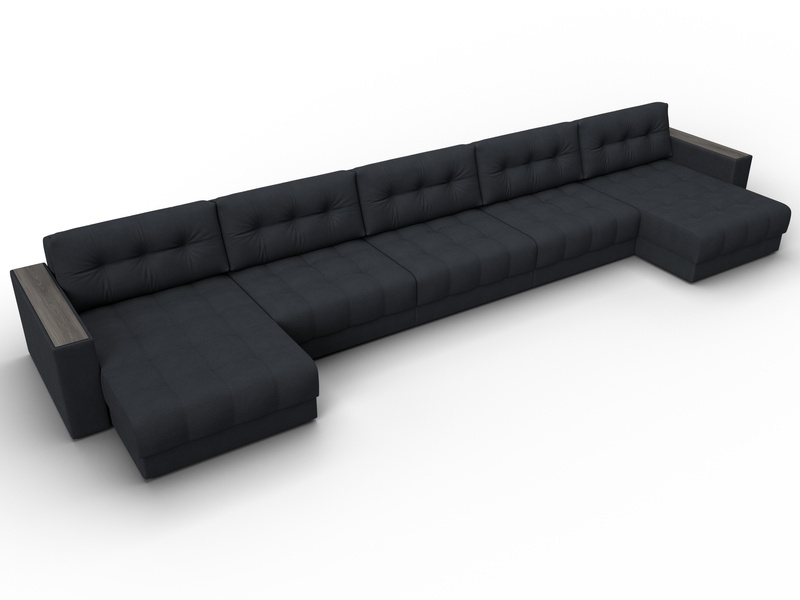 Диван П-образный с декором Лига-049 НПБ Мегалонг, Замша, JOLY 16 темно-серый