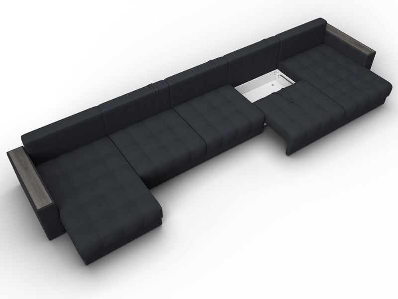 Диван П-образный с декором Лига-049 НПБ Мегалонг, Замша, JOLY 16 темно-серый