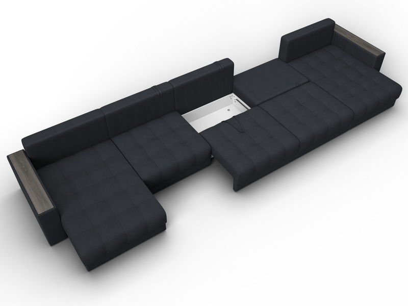 Диван П-образный с декором Лига-049 НПБ Мегалонг, Замша, JOLY 16 темно-серый