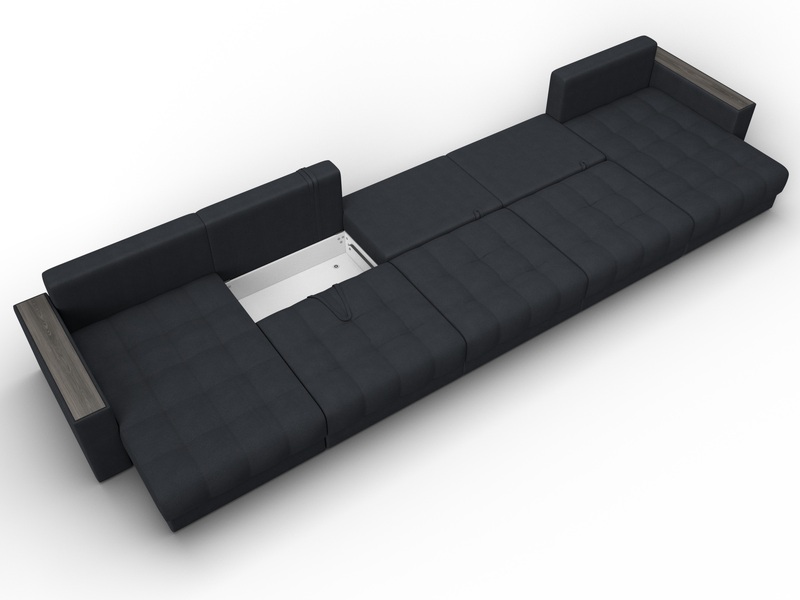 Диван П-образный с декором Лига-049 НПБ Мегалонг, Замша, JOLY 16 темно-серый