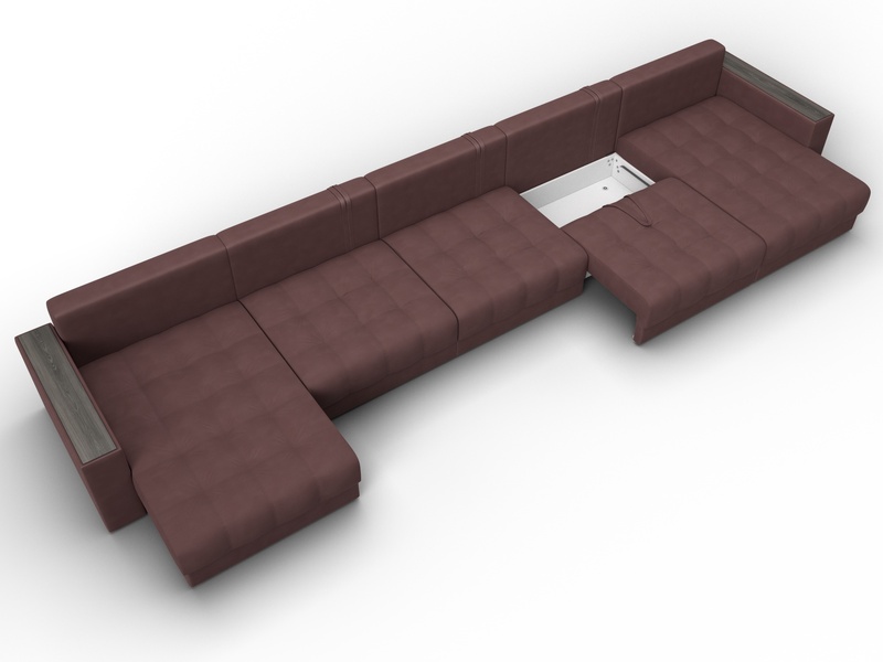 Диван П-образный с декором Лига-049 НПБ Мегалонг, Замша, JOLY 09 бордовый
