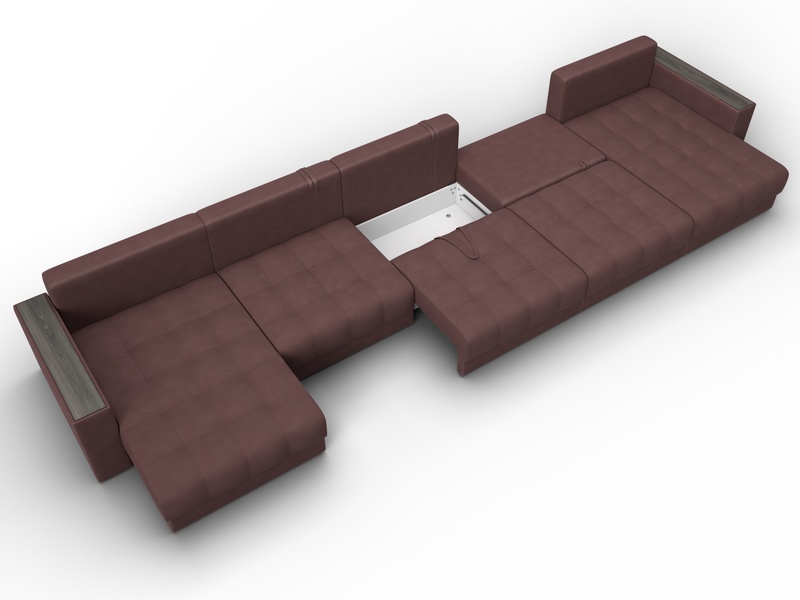 Диван П-образный с декором Лига-049 НПБ Мегалонг, Замша, JOLY 09 бордовый