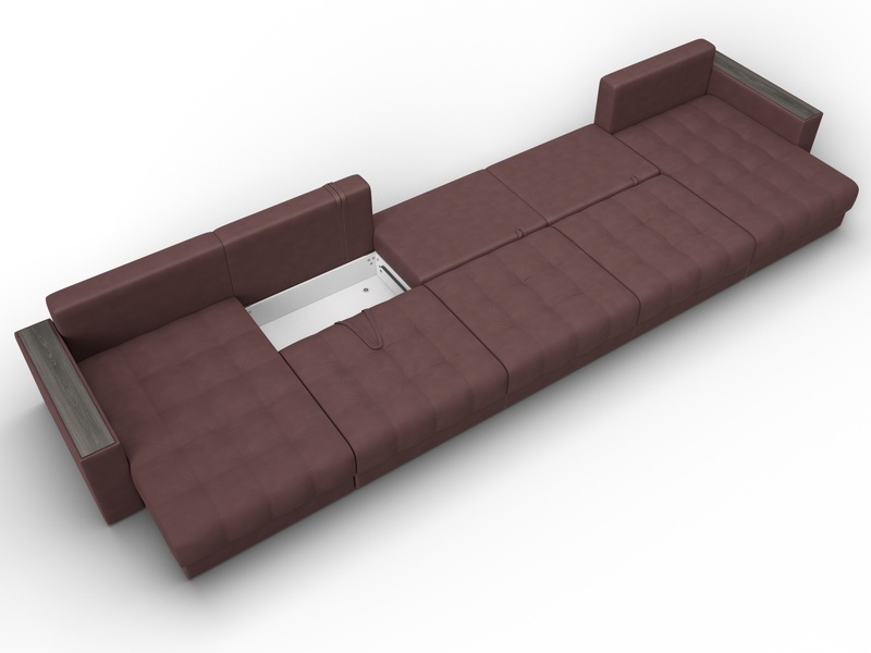 Диван П-образный с декором Лига-049 НПБ Мегалонг, Замша, JOLY 09 бордовый