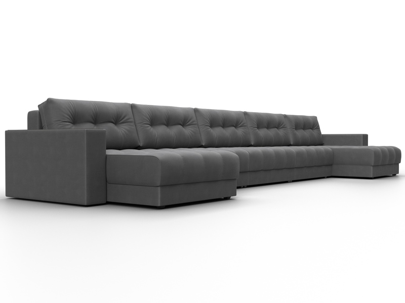 Диван П-образный с декором Лига-049 НПБ Мегалонг, Замша, JOLY 13 серый