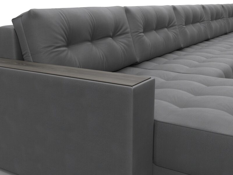 Диван П-образный с декором Лига-049 НПБ Мегалонг, Замша, JOLY 13 серый