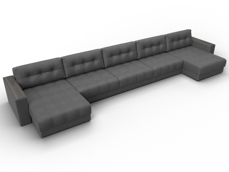 Диван П-образный с декором Лига-049 НПБ Мегалонг, Замша, JOLY 13 серый