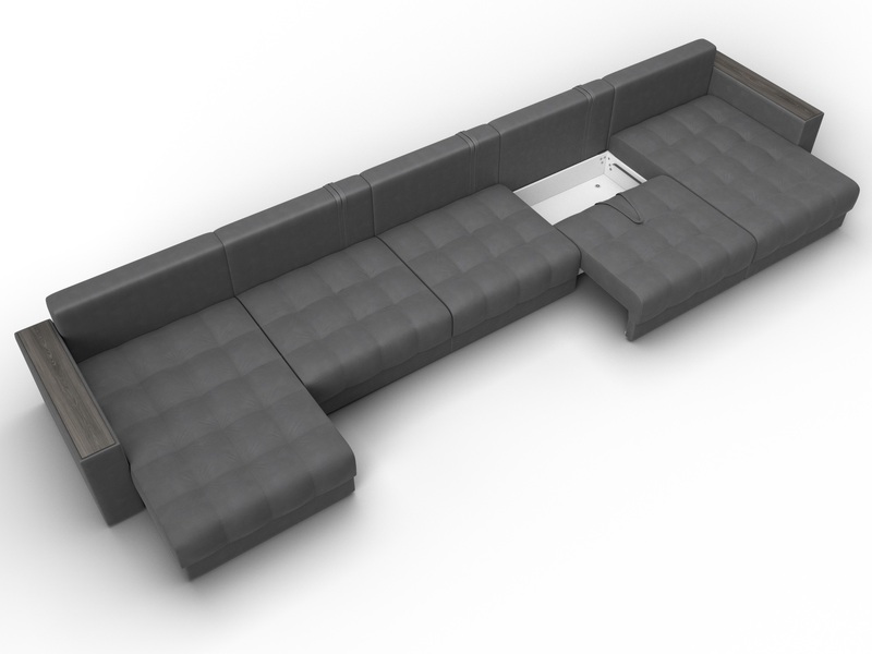 Диван П-образный с декором Лига-049 НПБ Мегалонг, Замша, JOLY 13 серый