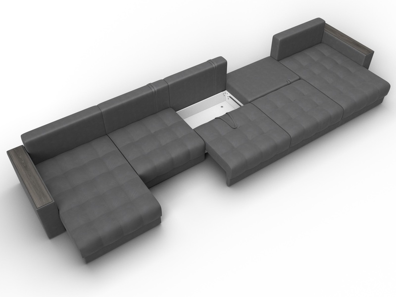 Диван П-образный с декором Лига-049 НПБ Мегалонг, Замша, JOLY 13 серый