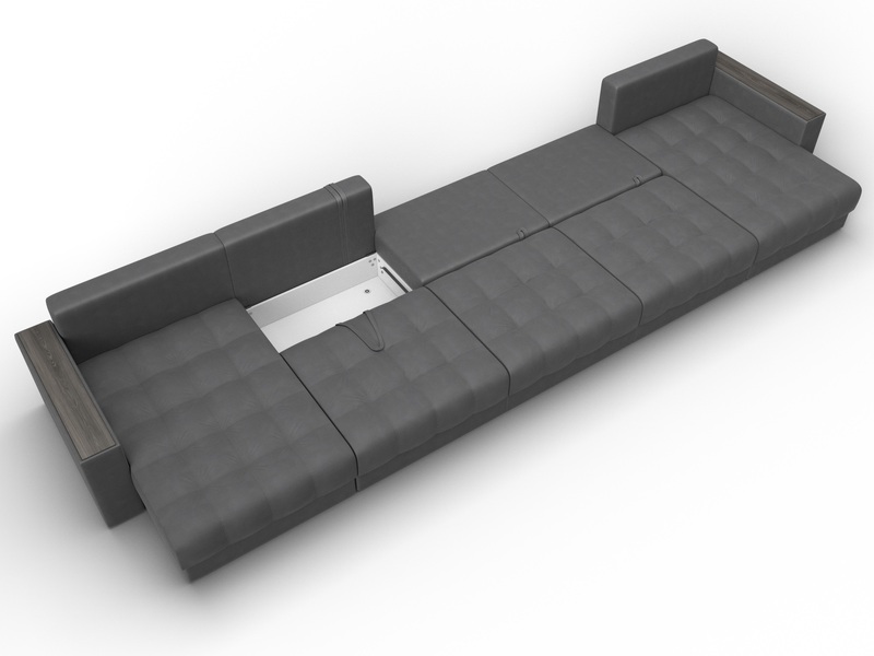 Диван П-образный с декором Лига-049 НПБ Мегалонг, Замша, JOLY 13 серый