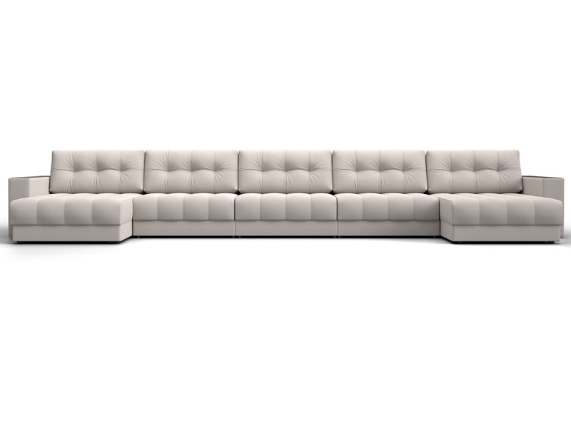 Диван П-образный с декором Лига-049 НПБ Мегалонг, Замша, JOLY 05 бежевый