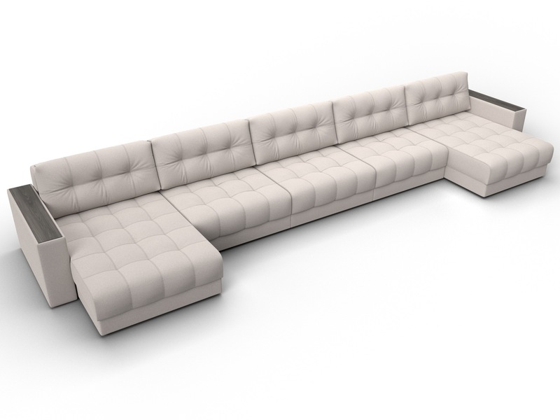 Диван П-образный с декором Лига-049 НПБ Мегалонг, Замша, JOLY 05 бежевый