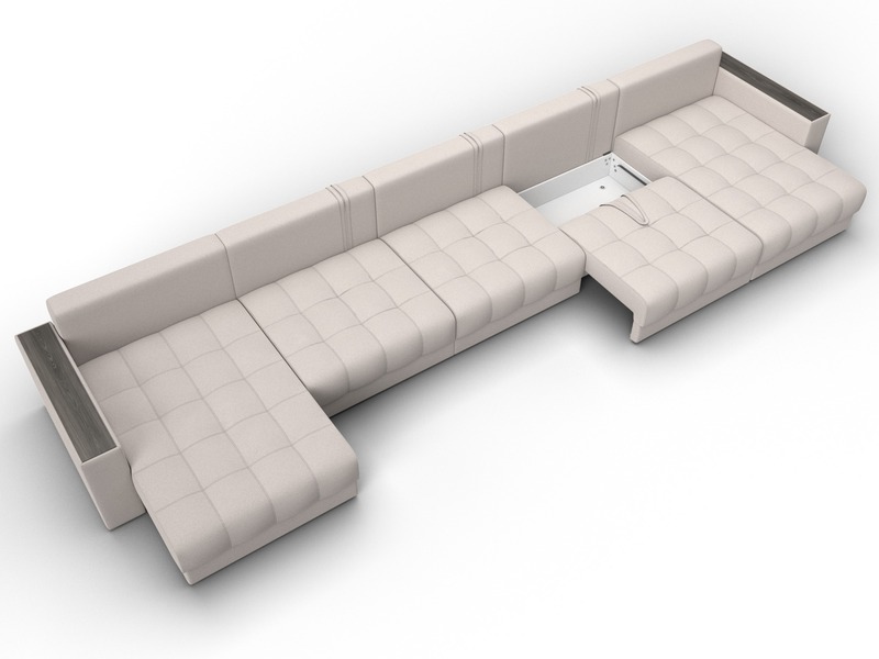 Диван П-образный с декором Лига-049 НПБ Мегалонг, Замша, JOLY 05 бежевый