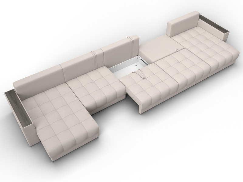 Диван П-образный с декором Лига-049 НПБ Мегалонг, Замша, JOLY 05 бежевый