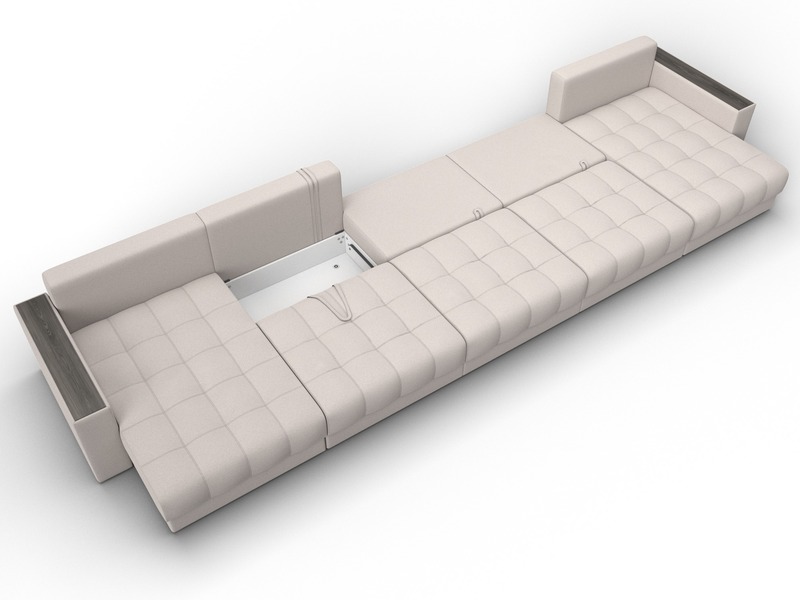 Диван П-образный с декором Лига-049 НПБ Мегалонг, Замша, JOLY 05 бежевый