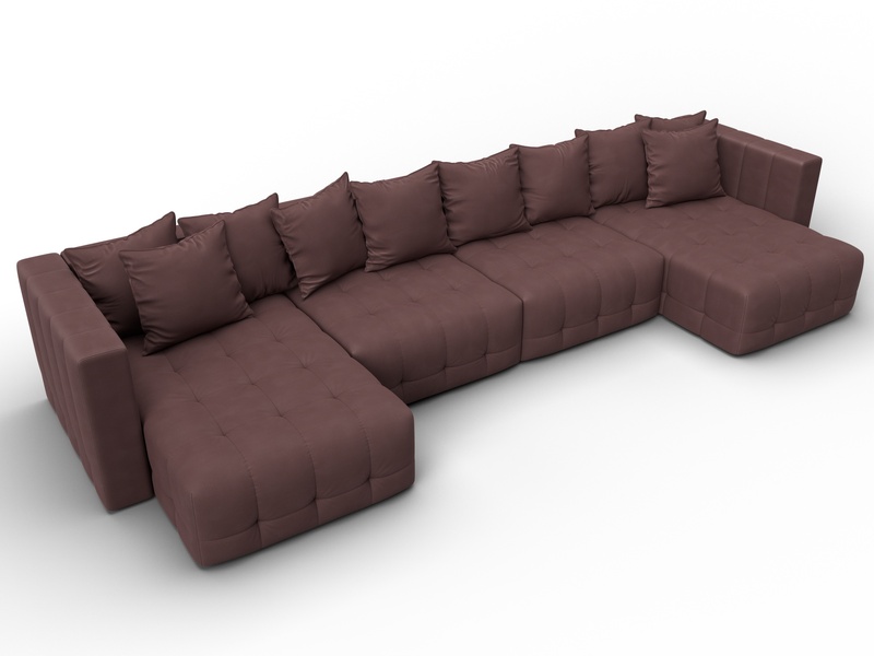Диван П-образный Лига-052 НПБ Лонг, Замша, JOLY 09 бордовый