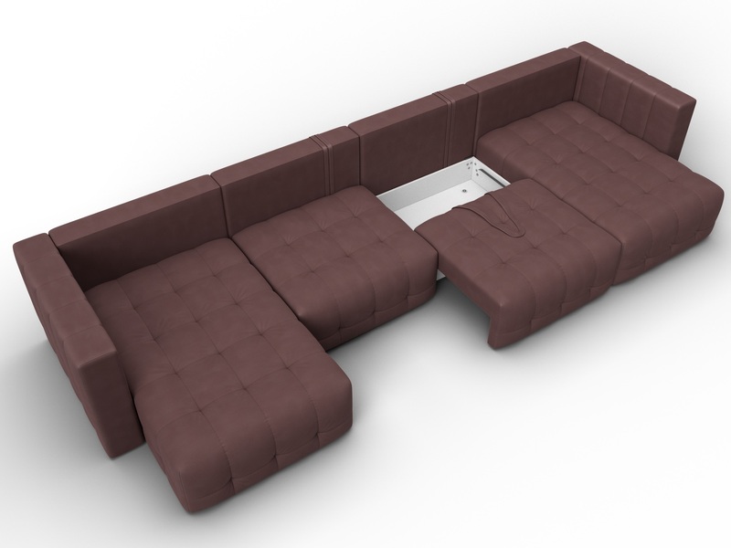 Диван П-образный Лига-052 НПБ Лонг, Замша, JOLY 09 бордовый