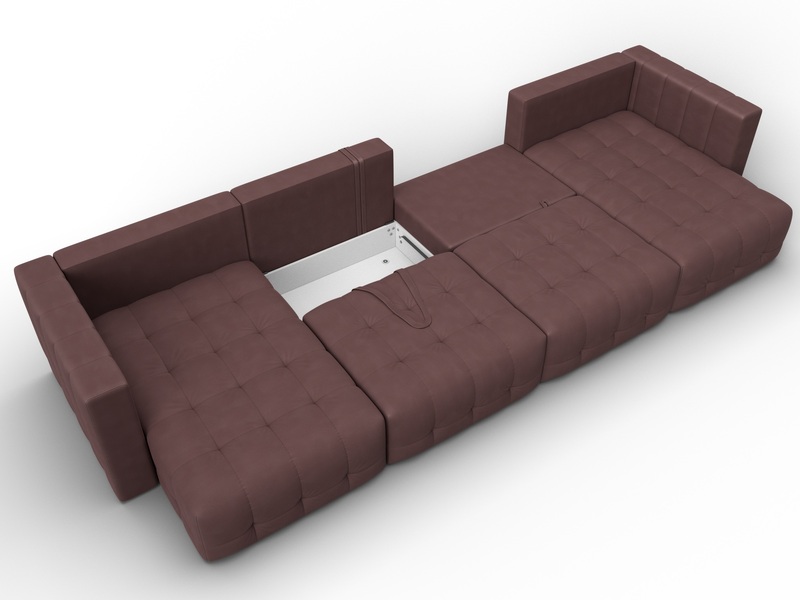 Диван П-образный Лига-052 НПБ Лонг, Замша, JOLY 09 бордовый