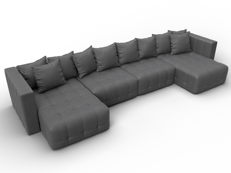 Диван П-образный Лига-052 НПБ Лонг, Замша, JOLY 13 серый