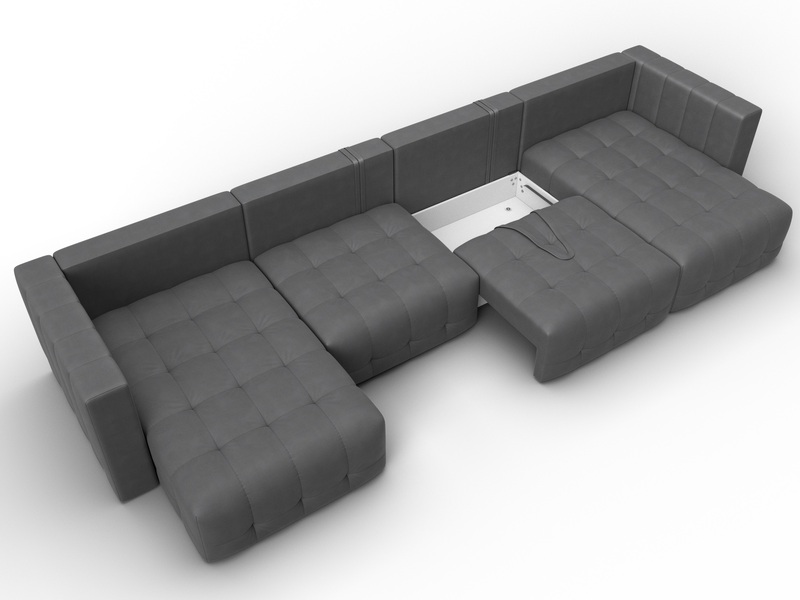 Диван П-образный Лига-052 НПБ Лонг, Замша, JOLY 13 серый