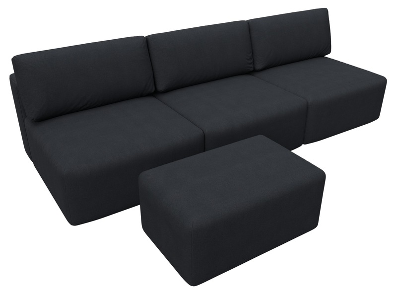 Диван прямой модульный с пуфом Лига-060 НПБ Лонг, Замша, JOLY 16 темно-серый