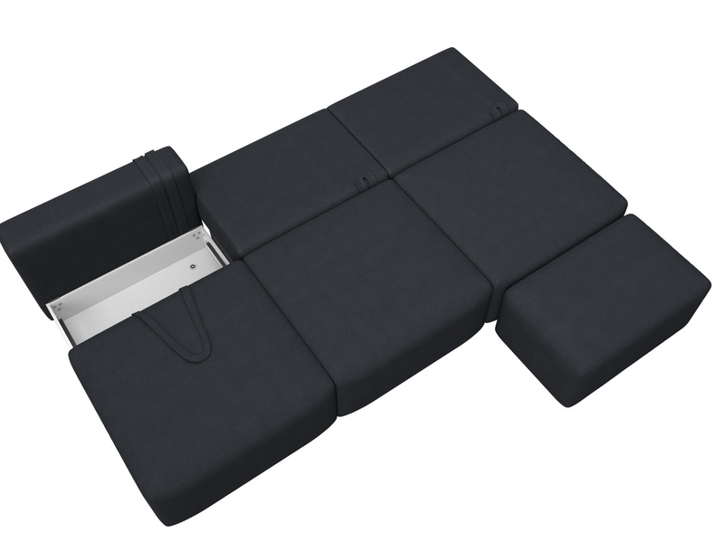 Диван прямой модульный с пуфом Лига-060 НПБ Лонг, Замша, JOLY 16 темно-серый