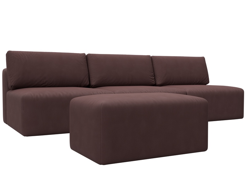 Диван прямой модульный с пуфом Лига-060 НПБ Лонг, Замша, JOLY 09 бордовый