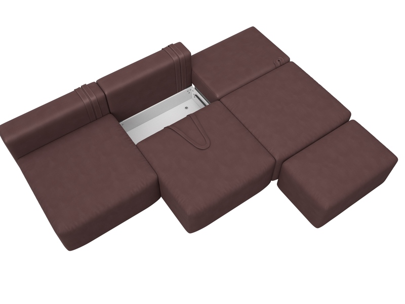 Диван прямой модульный с пуфом Лига-060 НПБ Лонг, Замша, JOLY 09 бордовый