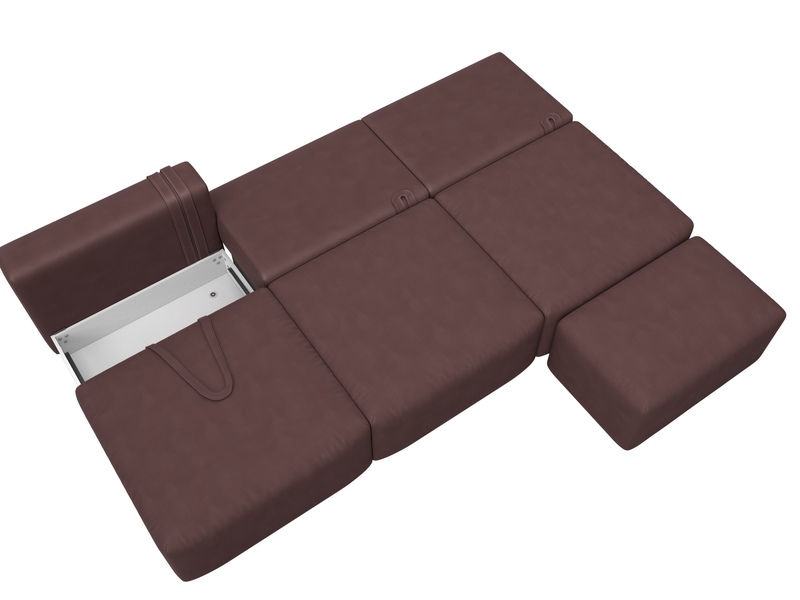 Диван прямой модульный с пуфом Лига-060 НПБ Лонг, Замша, JOLY 09 бордовый