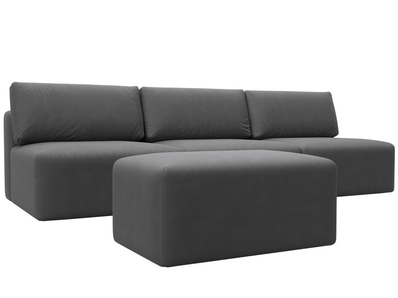 Диван прямой модульный с пуфом Лига-060 НПБ Лонг, Замша, JOLY 13 серый