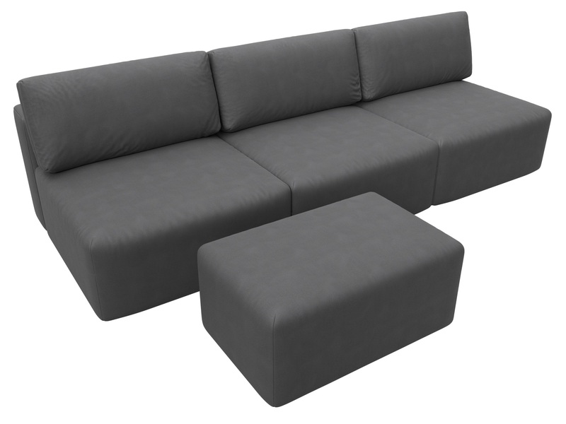 Диван прямой модульный с пуфом Лига-060 НПБ Лонг, Замша, JOLY 13 серый
