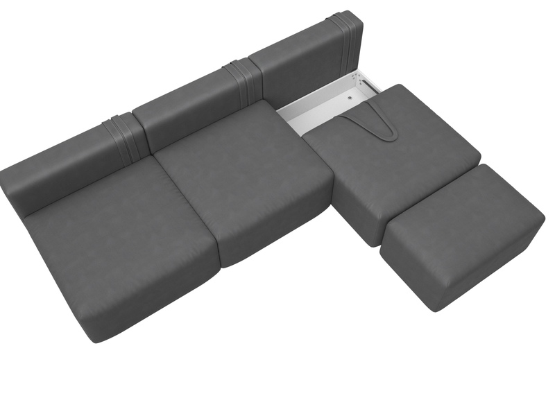 Диван прямой модульный с пуфом Лига-060 НПБ Лонг, Замша, JOLY 13 серый
