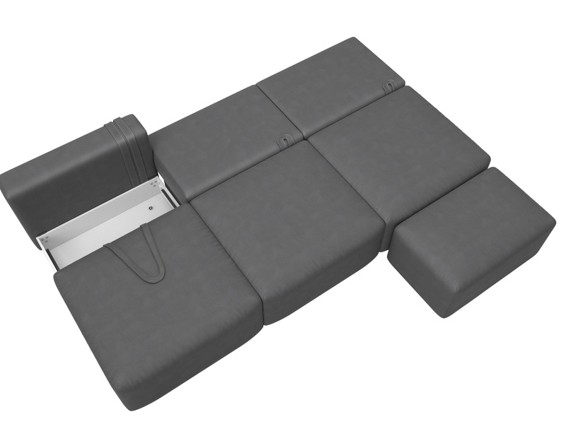 Диван прямой модульный с пуфом Лига-060 НПБ Лонг, Замша, JOLY 13 серый