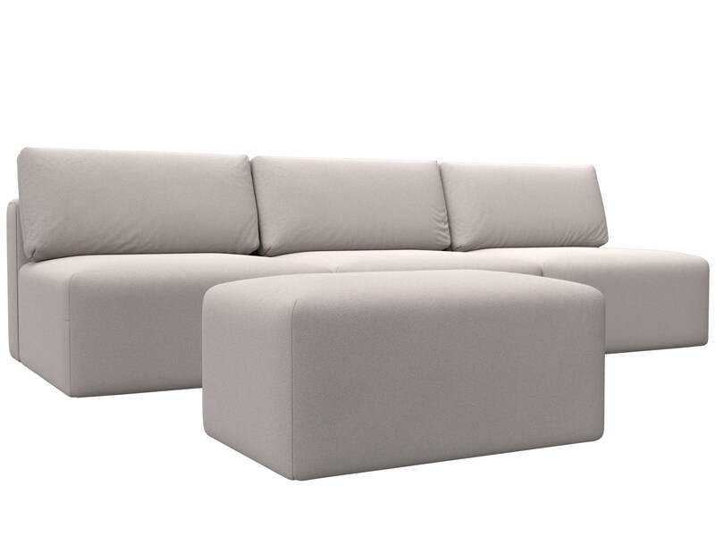 Диван прямой модульный с пуфом Лига-060 НПБ Лонг, Замша, JOLY 05 бежевый