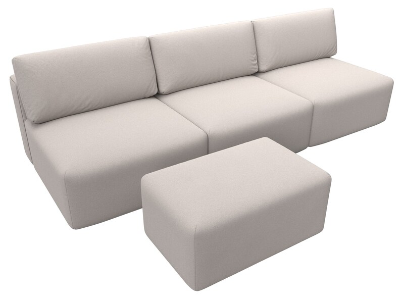 Диван прямой модульный с пуфом Лига-060 НПБ Лонг, Замша, JOLY 05 бежевый