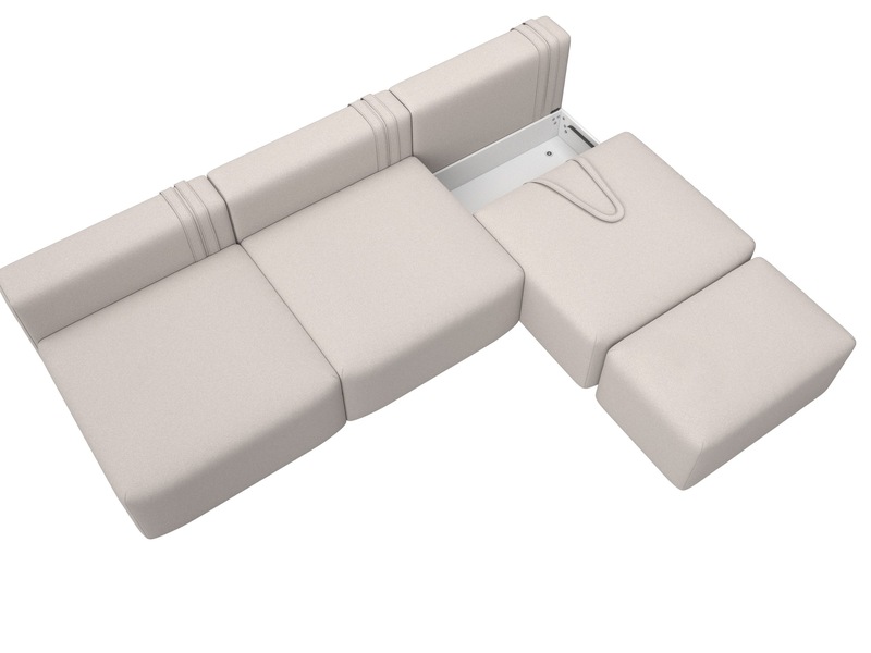 Диван прямой модульный с пуфом Лига-060 НПБ Лонг, Замша, JOLY 05 бежевый