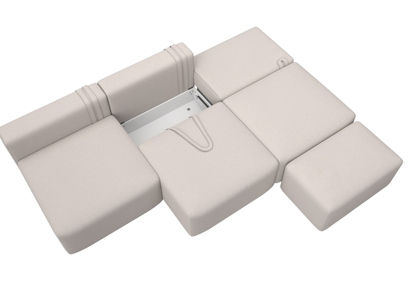 Диван прямой модульный с пуфом Лига-060 НПБ Лонг, Замша, JOLY 05 бежевый