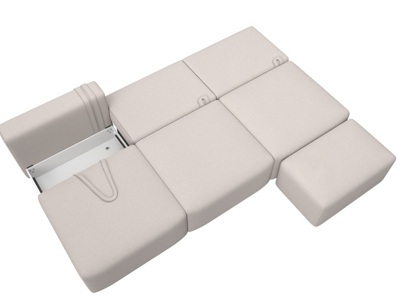 Диван прямой модульный с пуфом Лига-060 НПБ Лонг, Замша, JOLY 05 бежевый