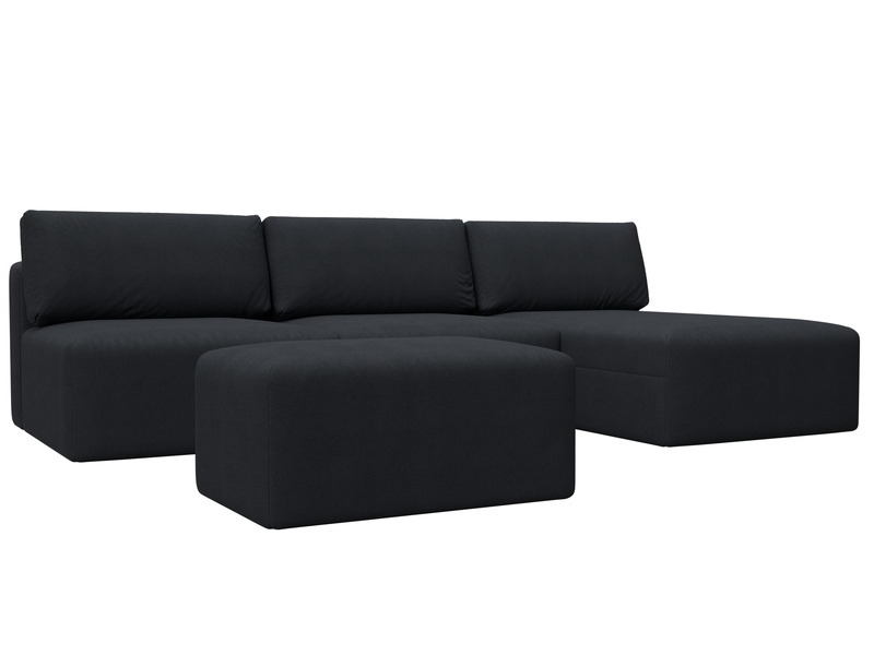 Диван угловой модульный с пуфом Лига-060 НПБ Лонг угол универсальный, Замша, JOLY 16 темно-серый