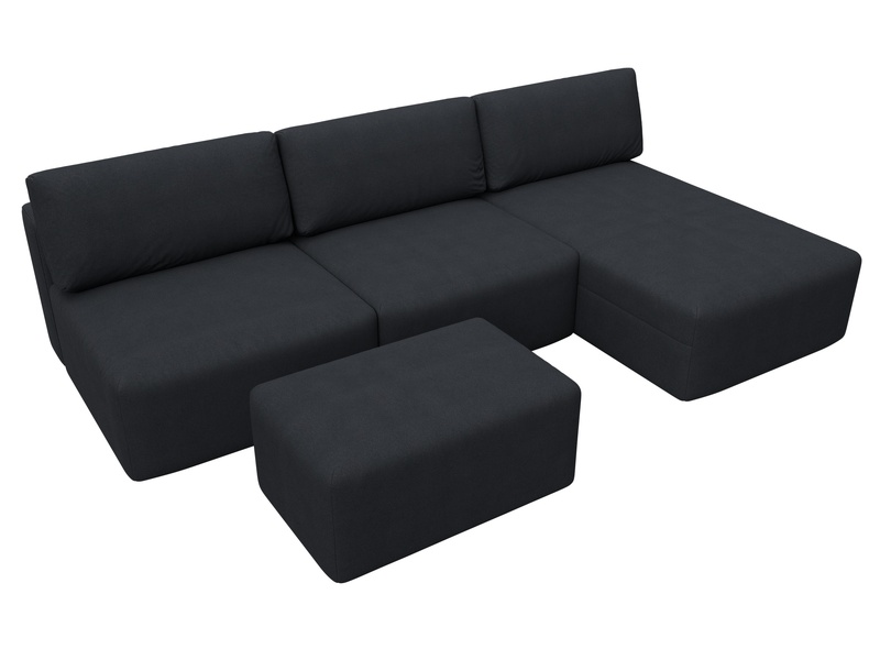 Диван угловой модульный с пуфом Лига-060 НПБ Лонг угол универсальный, Замша, JOLY 16 темно-серый