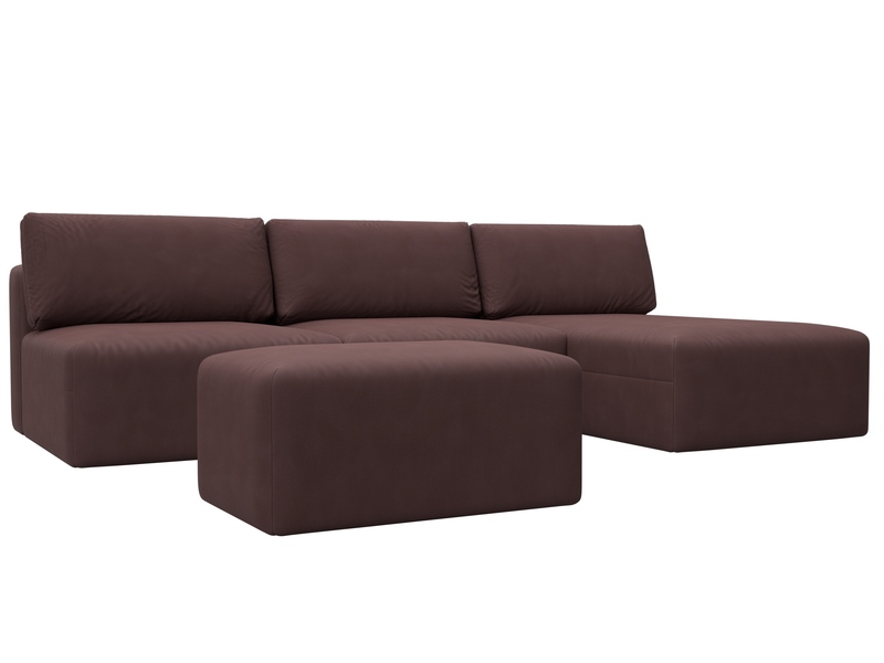 Диван угловой модульный с пуфом Лига-060 НПБ Лонг угол универсальный, Замша, JOLY 09 бордовый