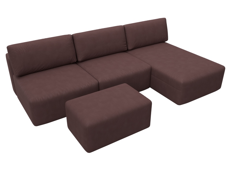 Диван угловой модульный с пуфом Лига-060 НПБ Лонг угол универсальный, Замша, JOLY 09 бордовый